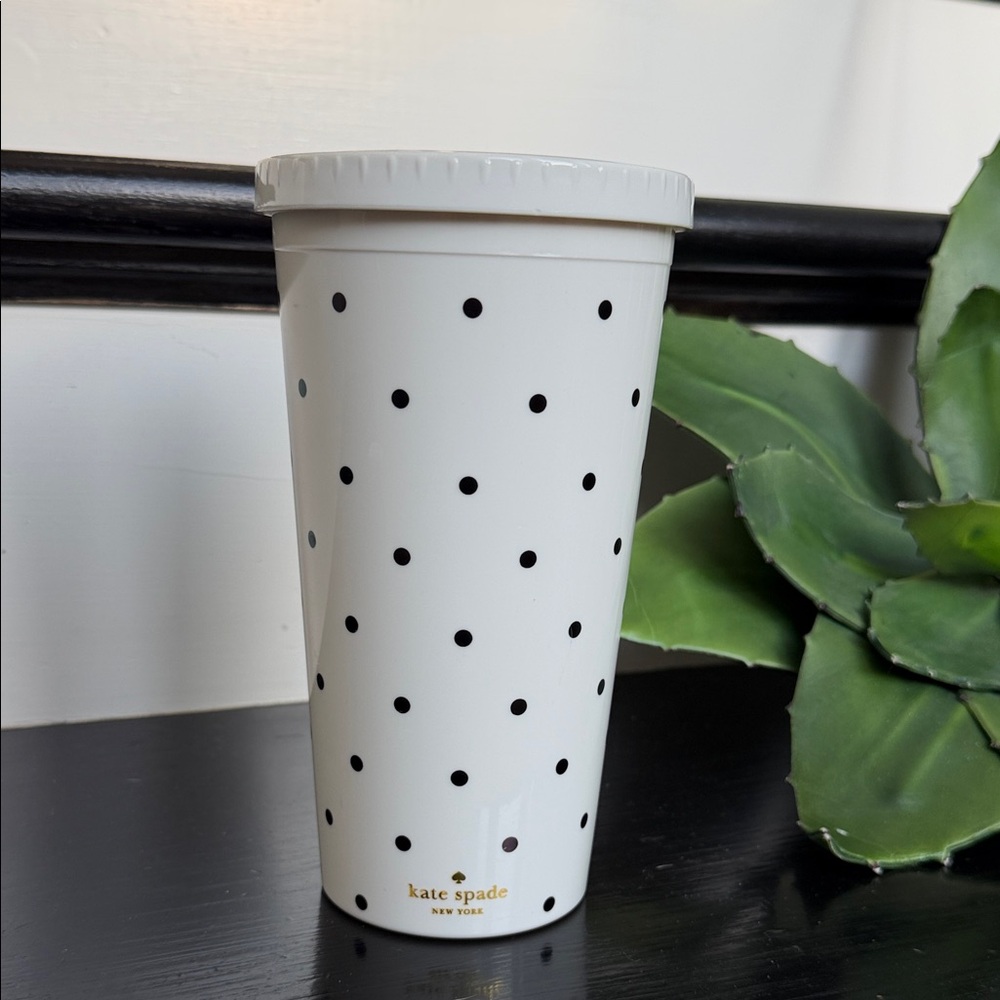 Kate Spade New York polka dot travel  cup lid black white insulated like new